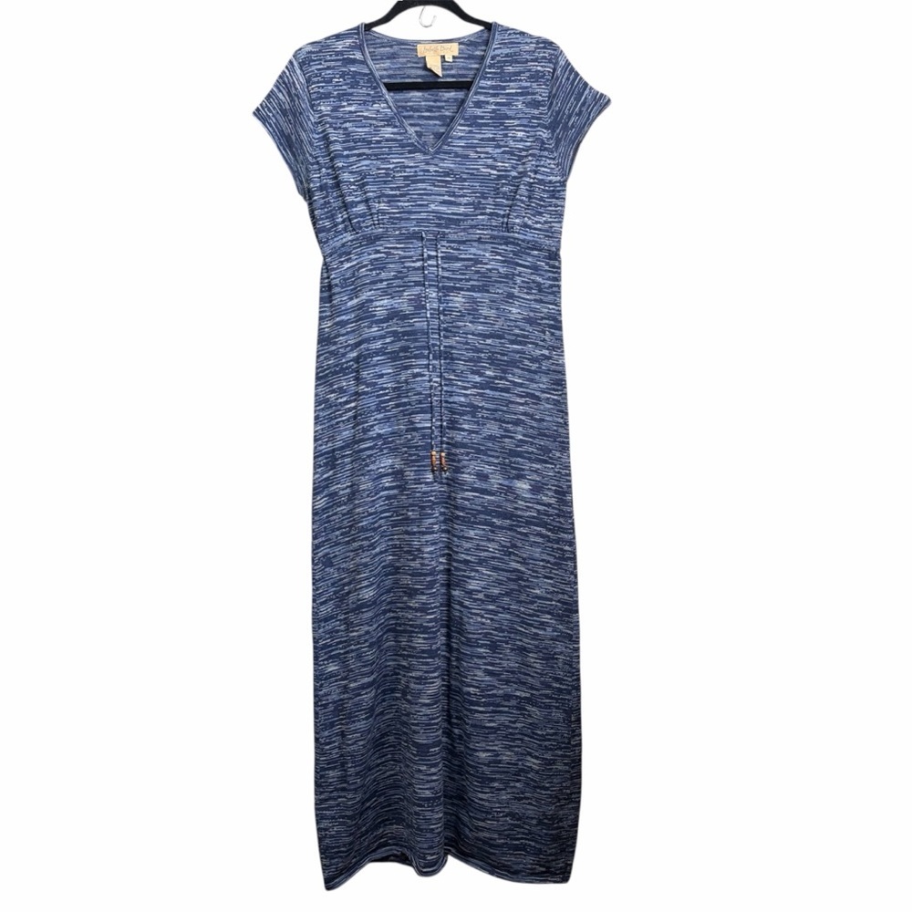 Isabella Bird Cotton Knit Vneck Heathered Blue Maxi Dress Size Medium